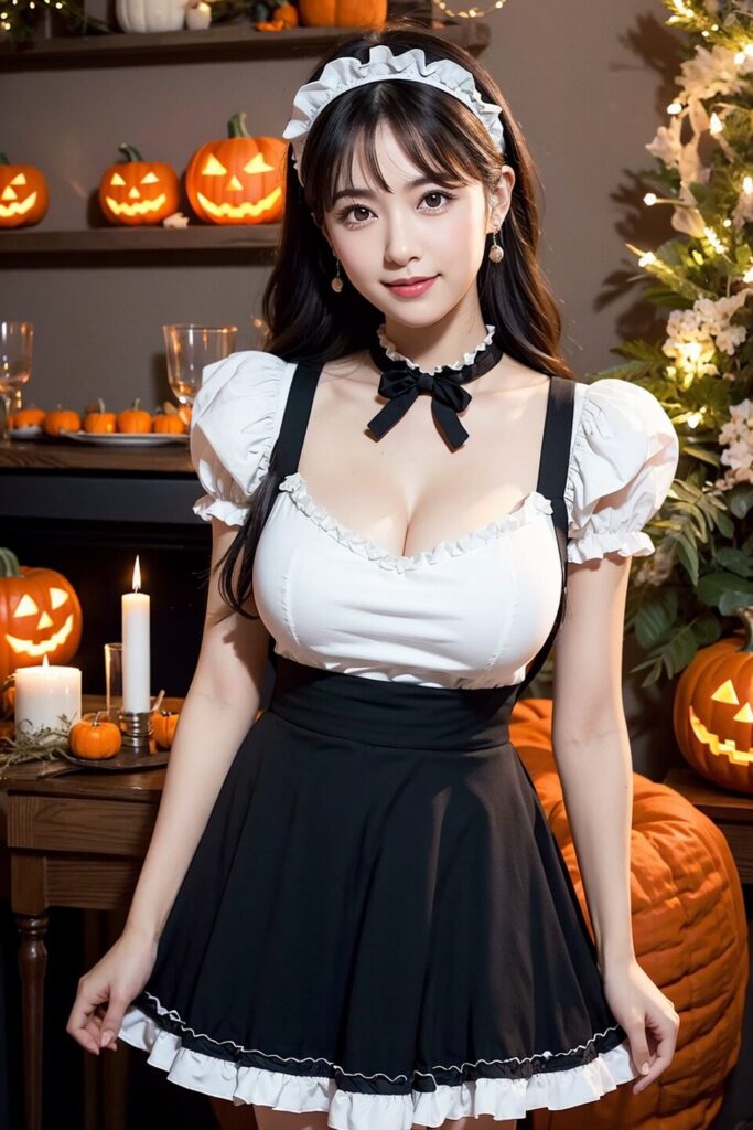 Stable Diffusion ハロウィンパーティー衣装|室内装飾と暖色トーンで親しみやすく